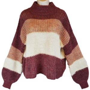 Willow & Clay Pink Wool Patch Crop Oversized Loose Knit Sweater M Womens SOFT!